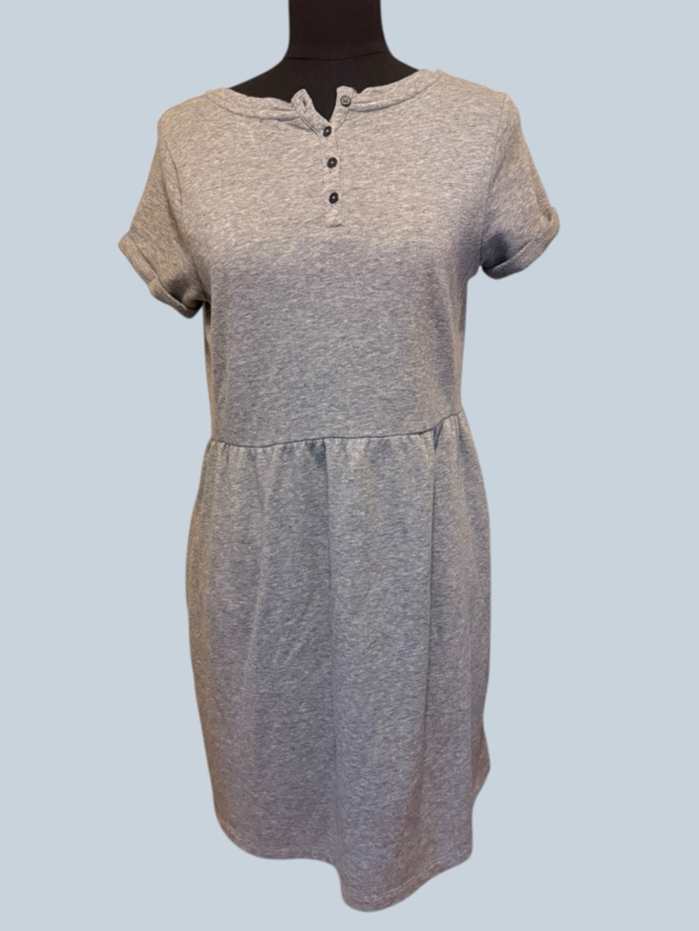 LOFT Everyday Heather Gray Henley Tee Dress - IT HAS POCKETS
